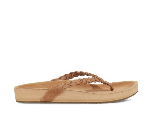 Tong Sanuk She Loungy Braid Cuir Femme - Marron ZLIJTO635